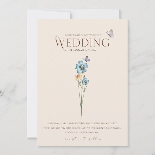 Eenvoudige Blauwe Wildflower Vlinders Bloemenbruil Kaart (Voorkant)