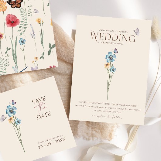 Eenvoudige Blauwe Wildflower Vlinders Bloemenbruil Kaart