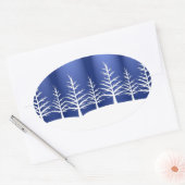 Eenvoudige blauwe winter kerstbomen ovale sticker (Envelop)