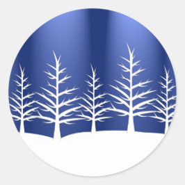 Eenvoudige blauwe winter kerstbomen ronde sticker