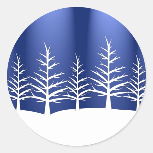 Eenvoudige blauwe winter kerstbomen ronde sticker (Voorkant)