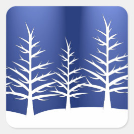 Eenvoudige blauwe winter kerstbomen vierkante sticker