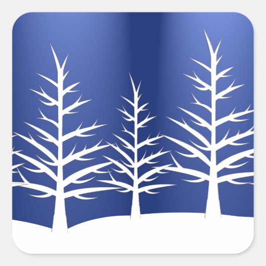 Eenvoudige blauwe winter kerstbomen vierkante sticker (Voorkant)