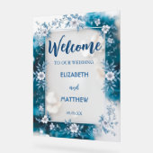 Eenvoudige Blauwe & Witte Overlay Bloemen bruiloft Acryl Bord (Hoek)