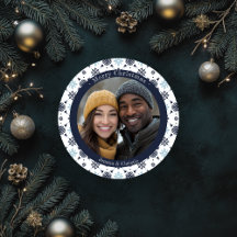Eenvoudige Blauwe Witte Sneeuwvlok Kerstfotokaart