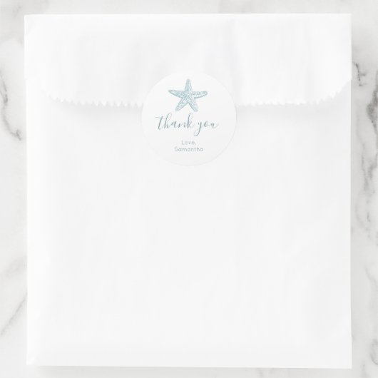 Eenvoudige blauwe zeester babyshower bedankbriefje ronde sticker (Tas)