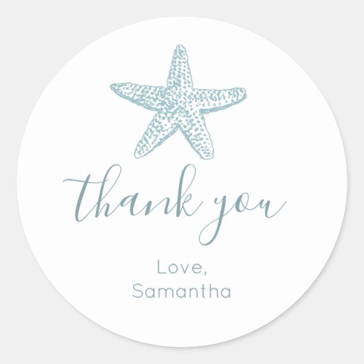 Eenvoudige blauwe zeester babyshower bedankje favo ronde sticker (Voorkant)