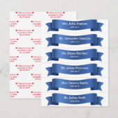 Eenvoudige Blauwe Zijde Lint Banner Trouwplaats Ka Kaart (Voorkant / Achterkant)