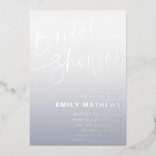 Eenvoudige Blauwe & Zilveren Kalligrafie Bruids Do Folie Uitnodiging (Voorkant)