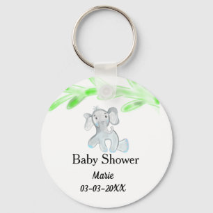 Eenvoudige blauwgrijze babyolifant babyshower naam sleutelhanger