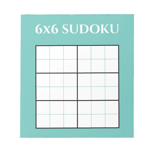 Eenvoudige Blauwgroen 6x6 Sudoku Grid Sjabloon Notitieblok (Voorkant)