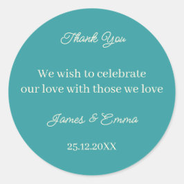 Eenvoudige Blauwgroen aangepaste bruiloft Ronde Sticker