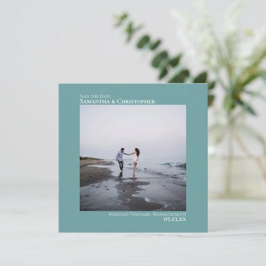 Eenvoudige Blauwgroen bruiloft van Artsy Minimal S Save The Date (Staand voorkant)