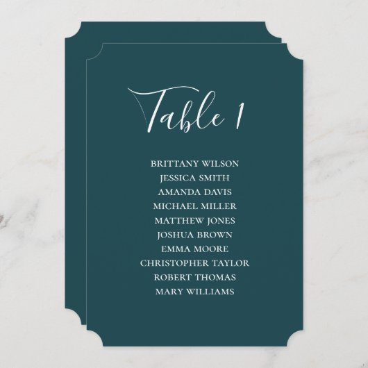 Eenvoudige blauwgroen bruiloft zitkaart. Modern sc Kaart (Voorkant / Achterkant)