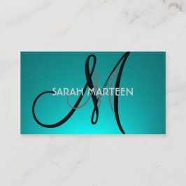 Eenvoudige blauwgroen fade aangepaste monogram kaa visitekaartje