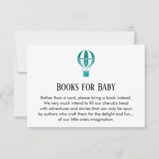 Eenvoudige Blauwgroen Glitter Hete Luchtballon Boe Kaart (Voorkant)