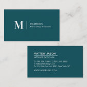 Eenvoudige Blauwgroen groene, moderne, minimalisti Visitekaartje (Voorkant / Achterkant)