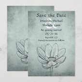 Eenvoudige Blauwgroen Lotus Flower Dusty Blue Wedd Save The Date (Voorkant / Achterkant)