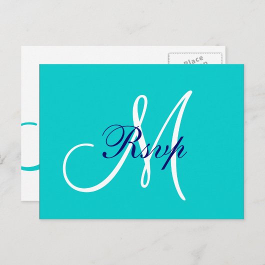 Eenvoudige Blauwgroen Navy Blue Monogram Wedding R Uitnodiging Briefkaart (Voorkant / Achterkant)