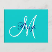 Eenvoudige Blauwgroen Navy Blue Monogram Wedding R Uitnodiging Briefkaart (Voorkant)