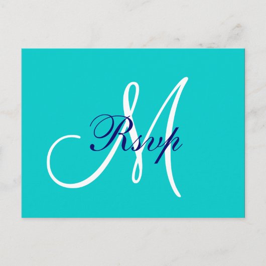 Eenvoudige Blauwgroen Navy Blue Monogram Wedding R Uitnodiging Briefkaart (Voorkant)