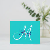 Eenvoudige Blauwgroen Navy Blue Monogram Wedding R Uitnodiging Briefkaart (Staand voorkant)