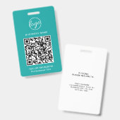 Eenvoudige Blauwgroen QR-code, werknemer-ID Badge (Voor- en achterkant)