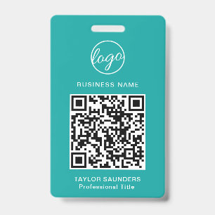 Eenvoudige Blauwgroen QR-code, werknemer-ID Badge