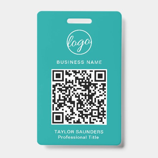 Eenvoudige Blauwgroen QR-code, werknemer-ID Badge (Voorzijde)