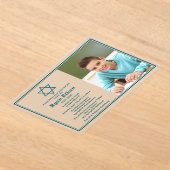 Eenvoudige Blauwgroen ster van David Photo Bar Mit Acryl Uitnodigingen (Laagn)