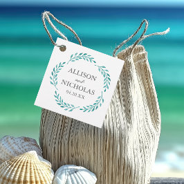 Eenvoudige Blauwgroen Waterverf Botanische Beach W Bedankjes Labels