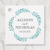 Eenvoudige Blauwgroen Waterverf Botanische Beach W Bedankjes Labels (Voorkant)