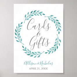 Eenvoudige Blauwgroen Waterverf Botanische Kaarten Poster