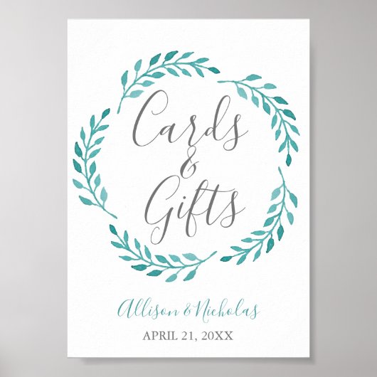 Eenvoudige Blauwgroen Waterverf Botanische Kaarten Poster (Voorkant)