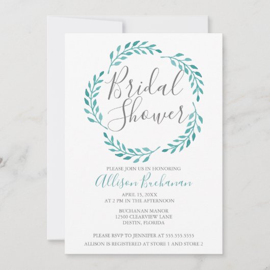 Eenvoudige Blauwgroen Waterverf Botanische Vrijgez Kaart (Voorkant)