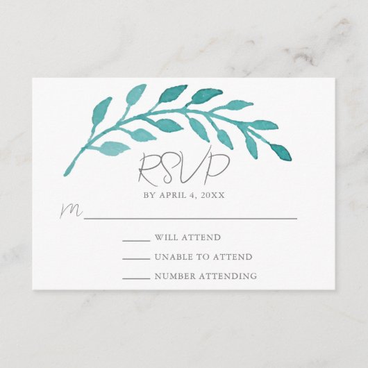 Eenvoudige Blauwgroen Waterverf Botanische zegenbr Informatiekaartje (Voorkant)