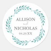 Eenvoudige Blauwgroen Waterverf Botanische zegenbr Ronde Sticker (Voorkant)