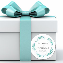 Eenvoudige Blauwgroen Waterverf Botanische zegenbr Ronde Sticker