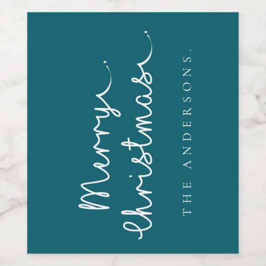Eenvoudige Blauwgroen witte naam Minimalist Merry  Wijn Etiket (Enkel label)