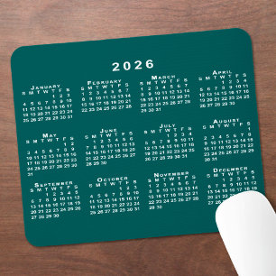Eenvoudige blauwgroene en witte 2026-kalender muismat