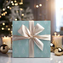 Eenvoudige Bleke blauw-groene en witte kerstbomen Cadeaupapier