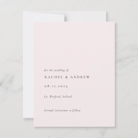Eenvoudige Bleke Blush Romantisch Zacht Minimaal R Save The Date (Achterkant)