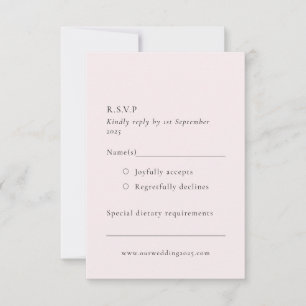 Eenvoudige Bleke Blush Zacht Roos Roze Minimalisti RSVP Kaartje