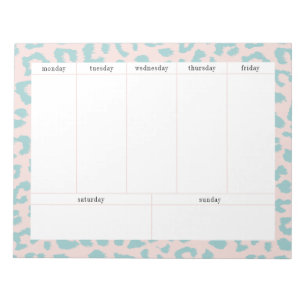 Eenvoudige Bleke Roze en Aqua Leopard Weekly Plann Notitieblok