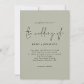Eenvoudige Bleke Sage Green Script Wedding Invitat Kaart (Voorkant)
