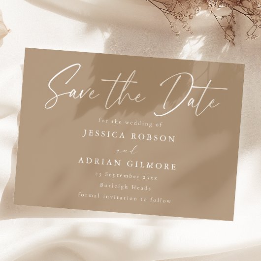 Eenvoudige Bleke Taupe Minimal Modern Wedding Save The Date
