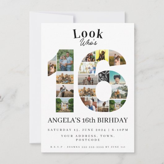 eenvoudige blik wie is 16 Foto Collage tiener verj Kaart (Voorkant)