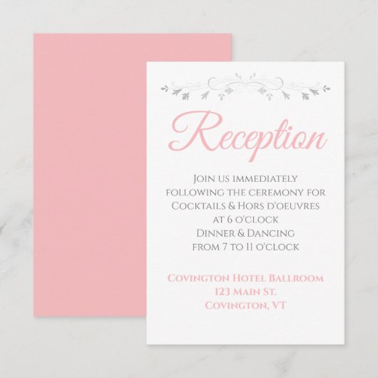 Eenvoudige blinde roze zilveren rand bruiloft-ontv informatiekaartje (Voorkant / Achterkant)
