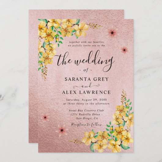 Eenvoudige bloem bruiloft uitnodiging (Voorkant / Achterkant)