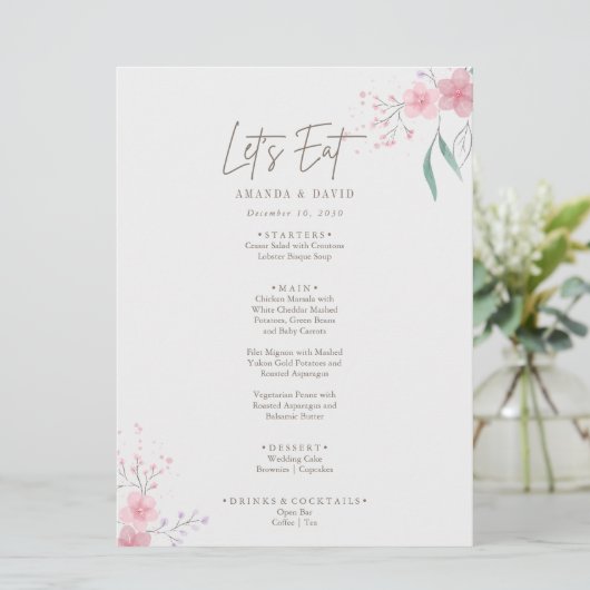 Eenvoudige bloem elegante bruiloft menu (Staand voorkant)